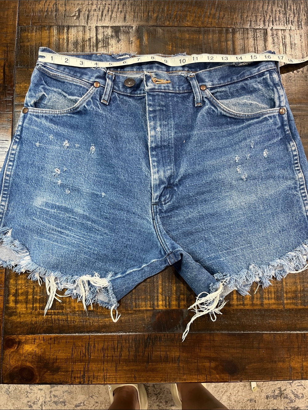 Wrangler Blue Distressed Denim Cutoff Shorts - Picture 4 of 7